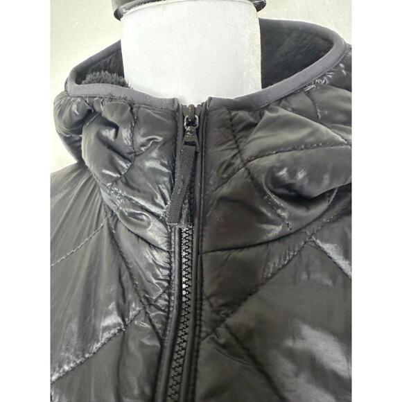 TNA Aritzia Black Goose Puffer Down Jacket Sherpa Fleece Hoodie Small Quilt Zip - Picture 3 of 8